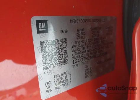 2019 Chevrolet Colorado Wt z USA, uszkodzony, nr VIN 1GCGTBEN6K1323584